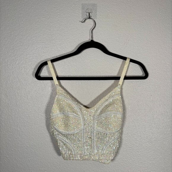 Victoria’s Secret Womens Cream Elegant Sequin Beaded Bustier Corset Top Size M/L - Picture 1 of 8